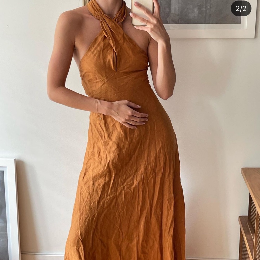 100% Linen Halter Neck Midi Dress
